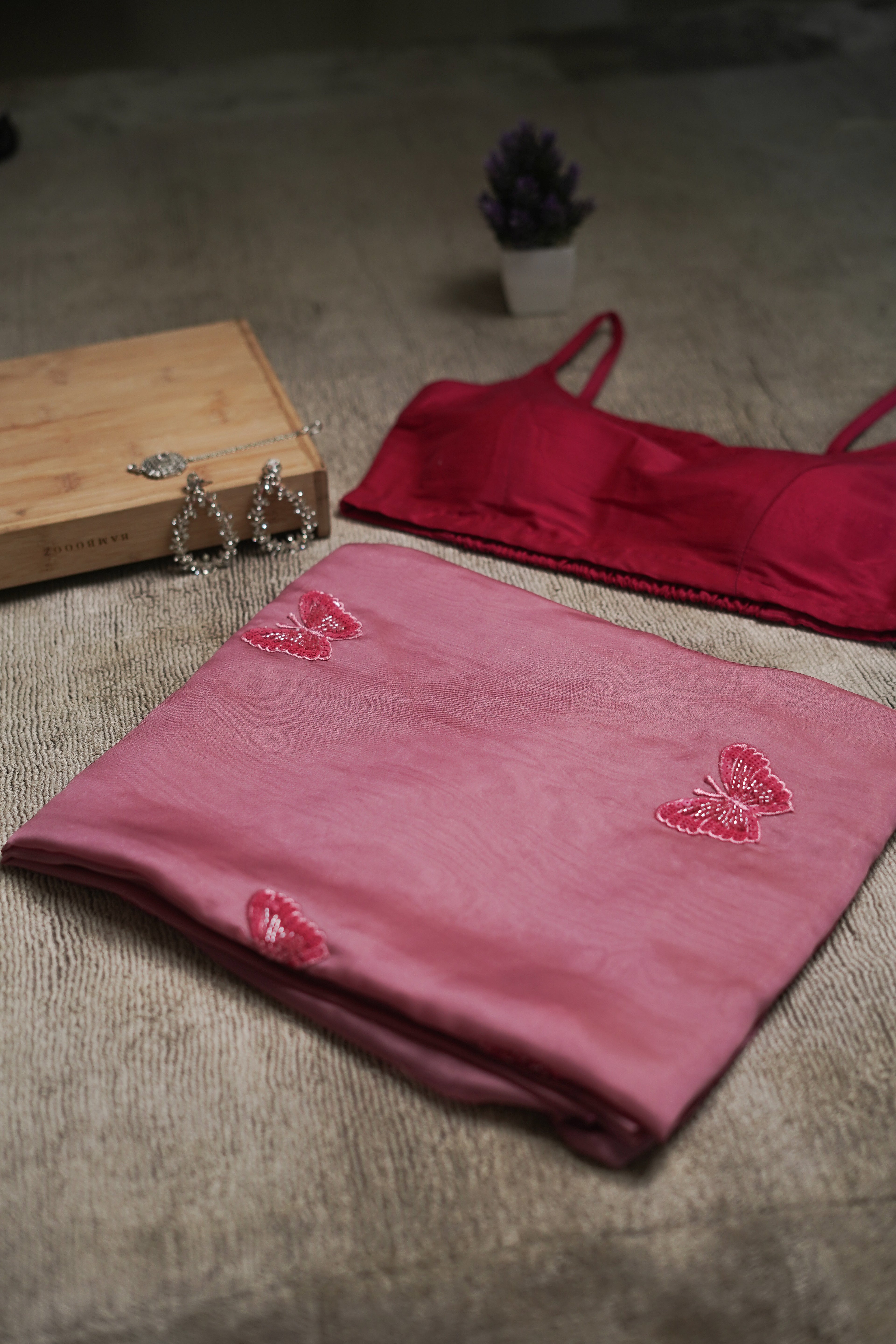 Butterfly Organza Saree – Pink