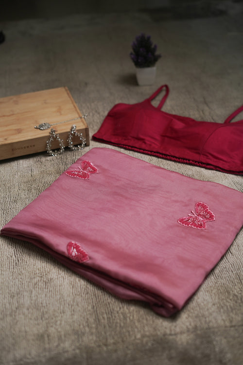 Butterfly Organza Saree – Pink