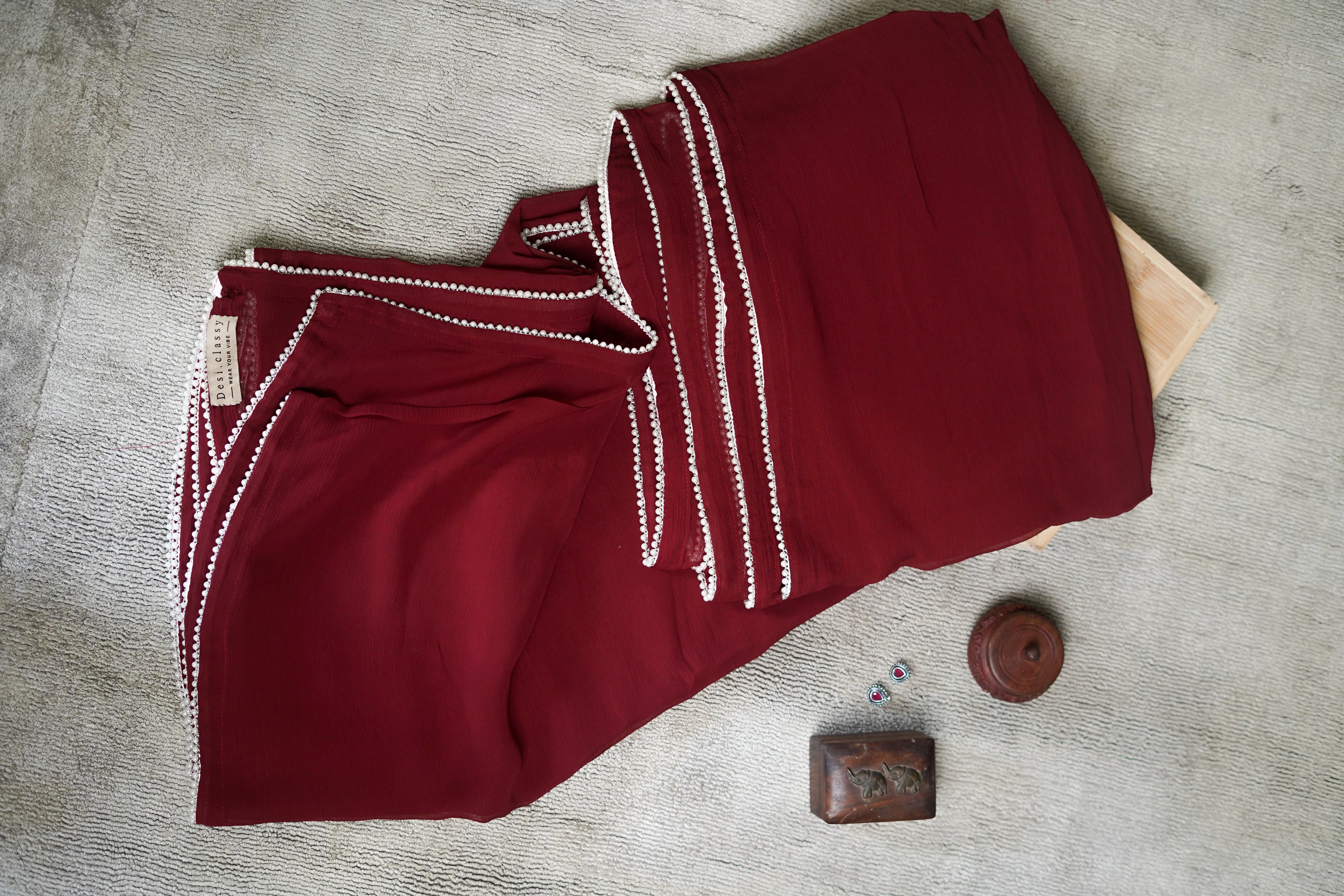 Noor Pearl Chiffon Saree Collection - Wine Red