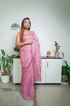 Butterfly Organza Saree – Pink