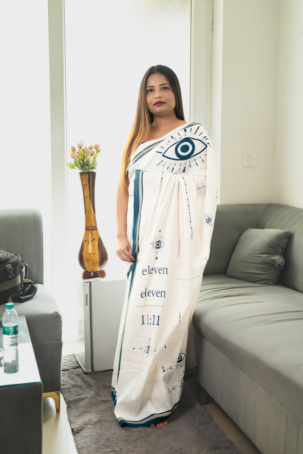 11:11 Evil Eye Saree – Ivory White