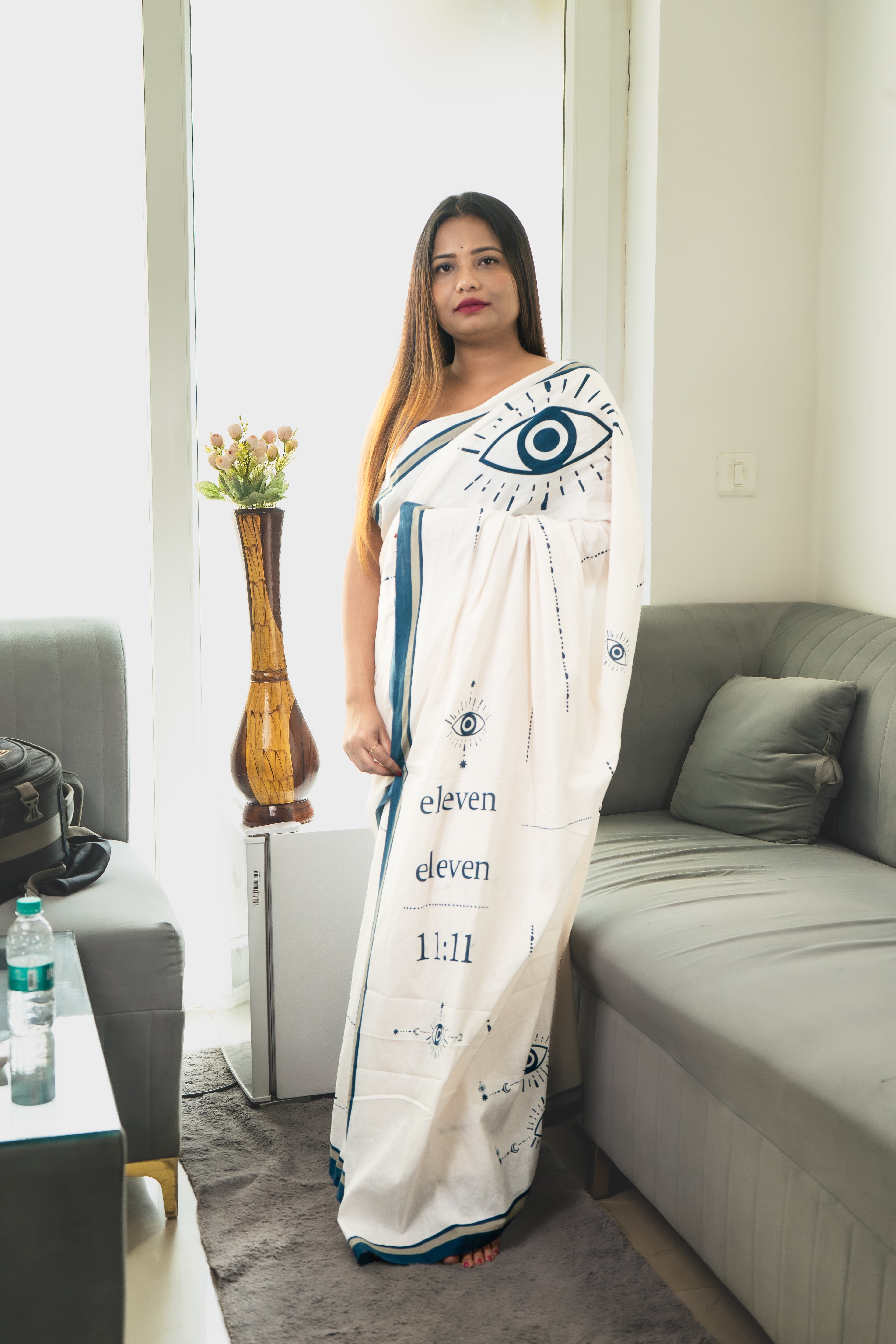 11:11 Evil Eye Saree – Ivory White