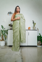 Butterfly Organza Saree – Sage Green