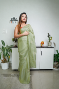 Butterfly Organza Saree – Sage Green