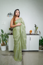 Butterfly Organza Saree – Sage Green