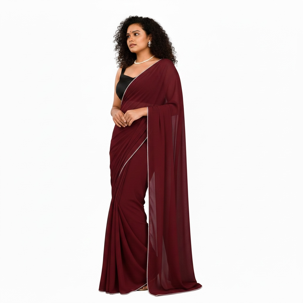 Noor Pearl Chiffon Saree Collection - Wine Red