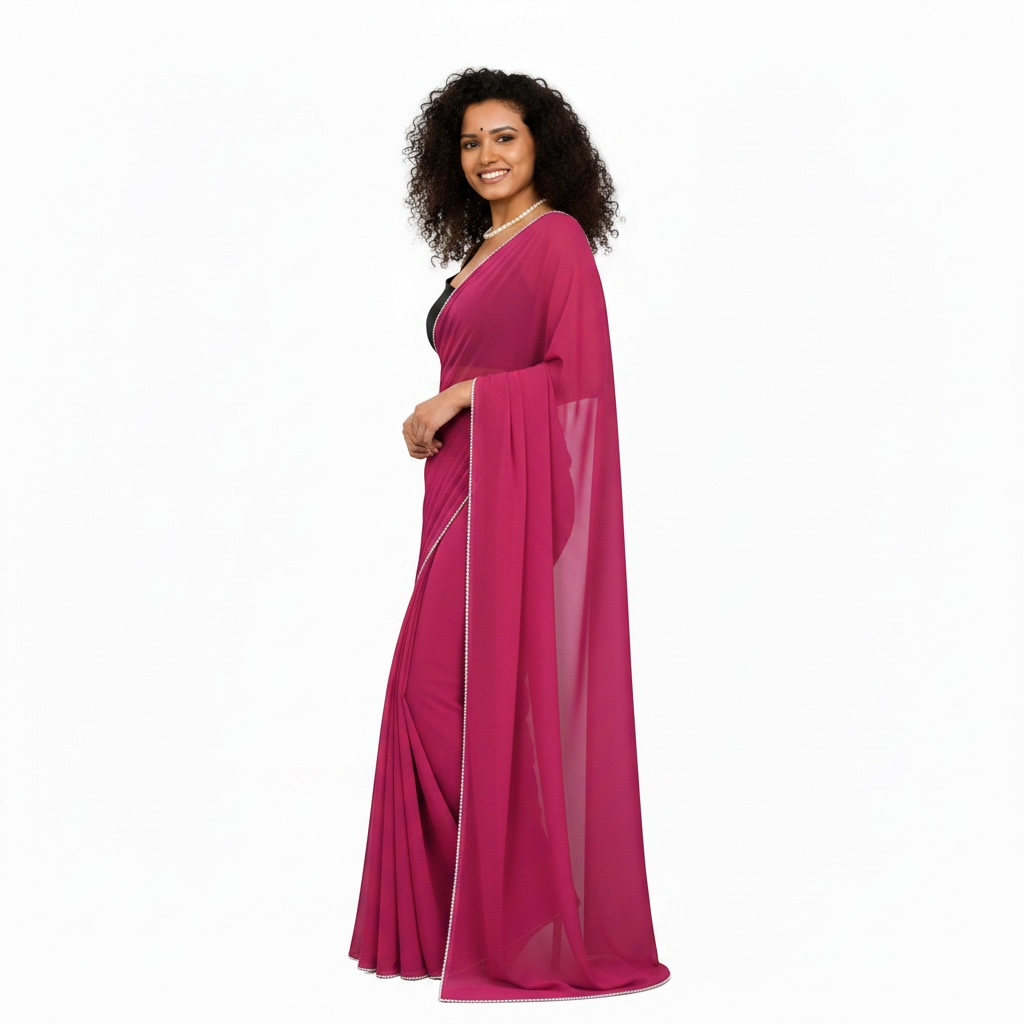 Noor Pearl Chiffon Saree Collection - Medium Pink